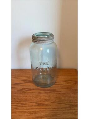 A44. The Queen Quart Fruit Jar with Original Glass Lid & Zinc Band